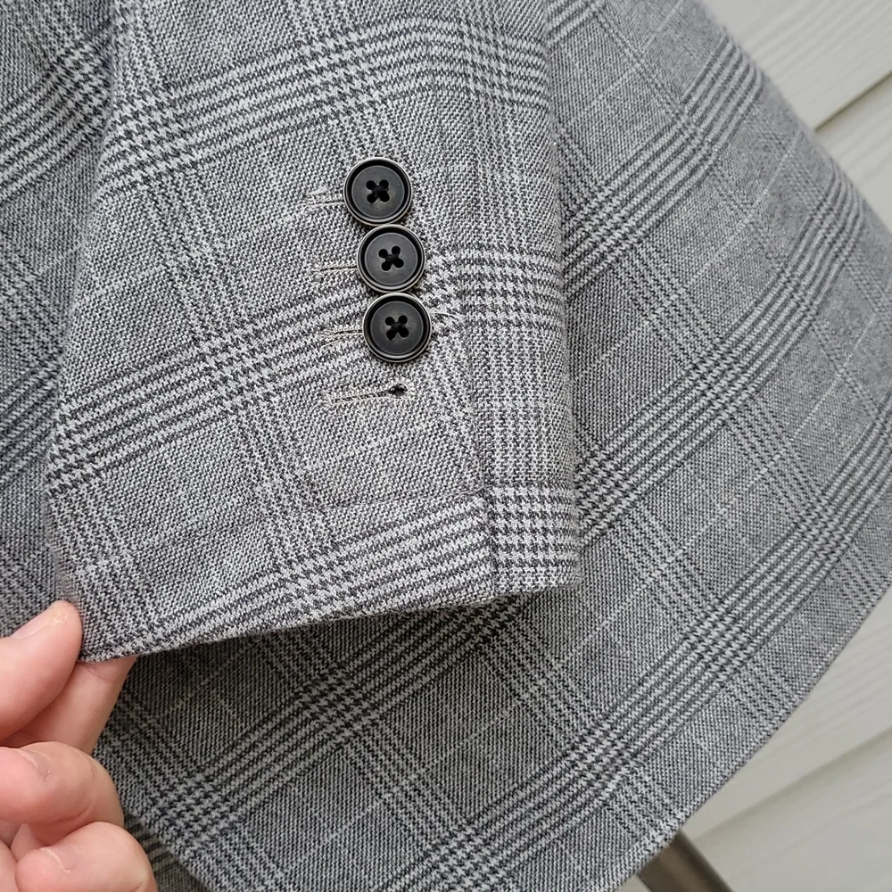JOS A BANK Tailored Fit Wool‎ Grey Plaid Cotton Blend XL Mens Coat Jacket NEW